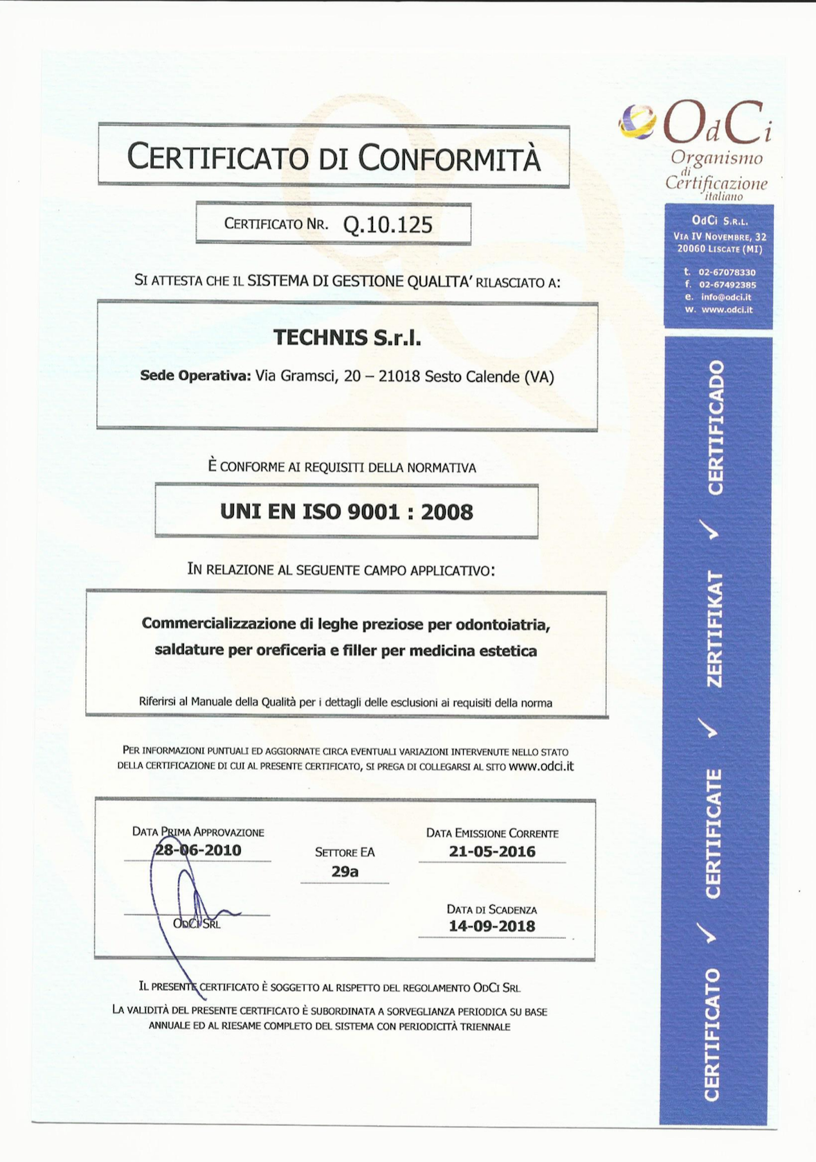 Certificato di conformità